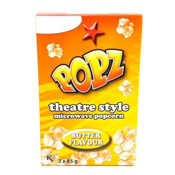 POPZ Microwavable Popcorn - Butter Flavour (9 x 85g)