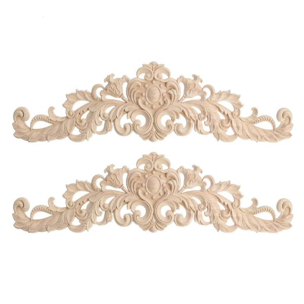 2Pcs Craft Wood Cabinet Furniture Carving Corner Wood Ornament Wood