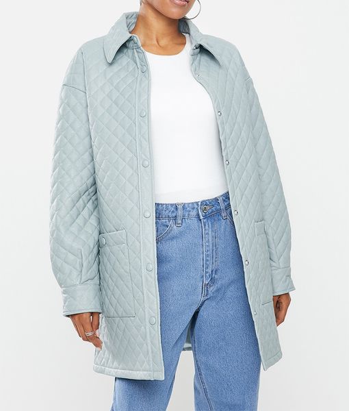Women's Glamorous Quilted Oversized Coat - Dusty Bblue