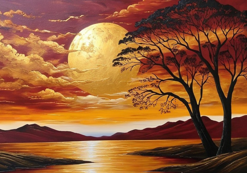 Modern Canvas Wall Art Home Decor - Gold Moon