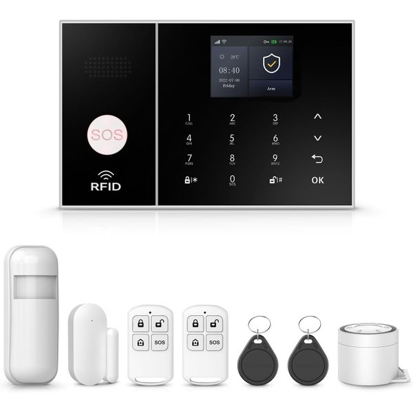 Home Security Alarm System 4G WiFi GSM ,2.4" Color Screen,Intelligent alarm