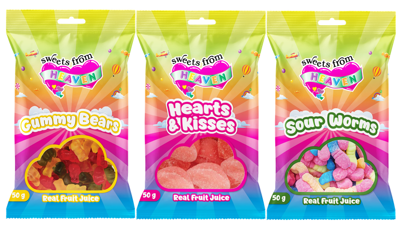12Pk |Sweets from Heaven |Bears ,Hearts ,Worms |Sweets &amp; Chocolates |50g