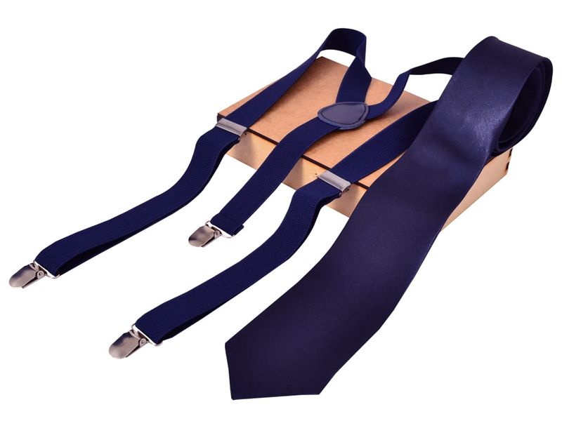 Blue Silk Tie and Suspender Set