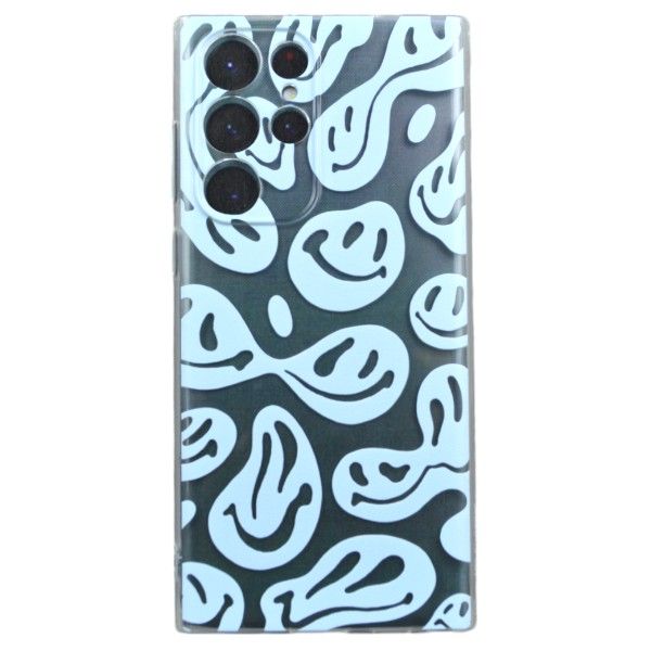 Pink Abstract Smiley Print Phone Case For Samsung S22 Ultra - Transparent