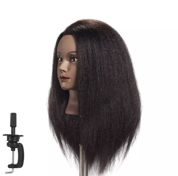 Mannequin Head with Human Hair 100% Real Hairdresser and table clamp stand