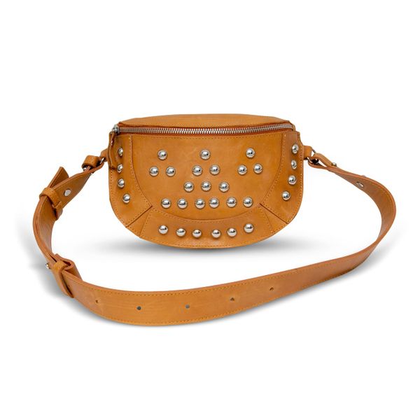 1984 Deluxe Brand Genuine Leather Tan Studded Bag
