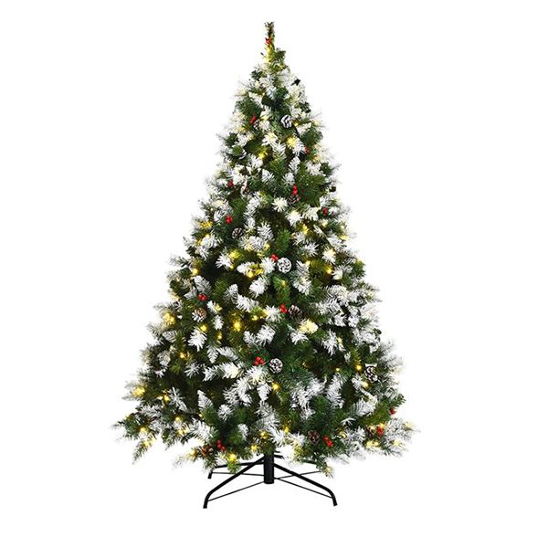 Canadian Flocked Green Artificial Christmas Tree With LED Lights And Decor