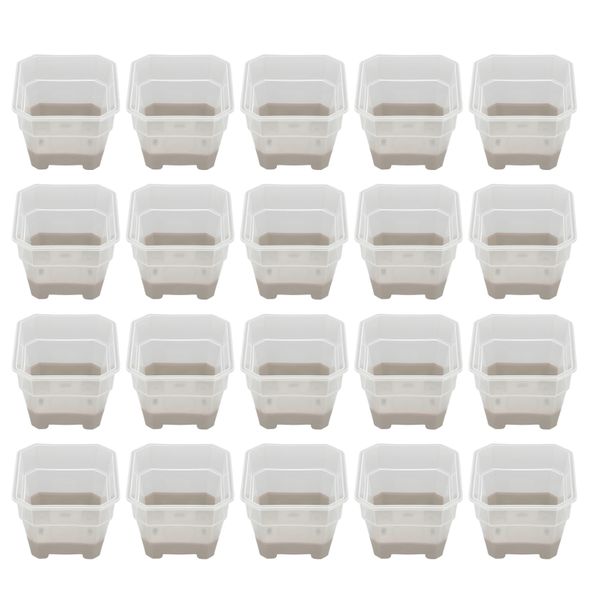 20 Pieces Transparent Grey Square Nursery Pots Reusable Planters