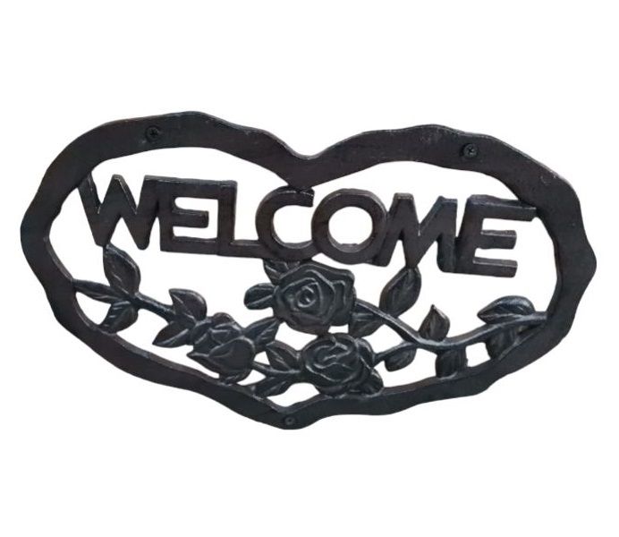 Heartfelt Welcome Cast Iron Sign with Intertwined Roses