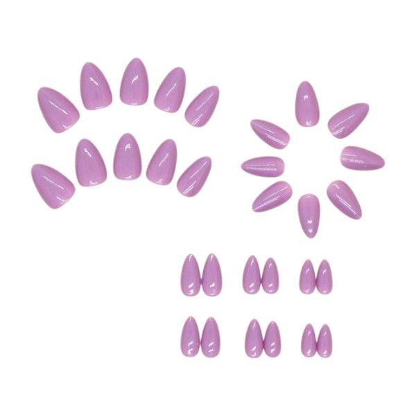 30 Piece - Almond-Shaped Vintage Simple Press On Nails - Purple