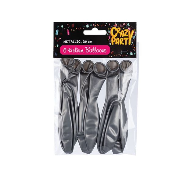 Helium Balloon - 6 Piece - Latex - Metallic Silver - 10 Pack