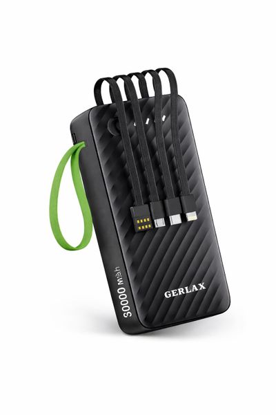 GERLAX 30000mAh Power Bank with Built-In Cables | USB- | 3A Fast Charging