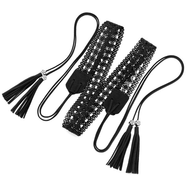 Boho Braided Tassel Belt for Women, Cowgirl Vintage Hollow Floral Waistband