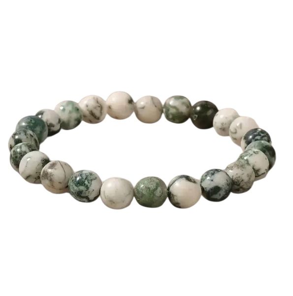 Bohemian Marbled Green &amp; White Stone Bracelet
