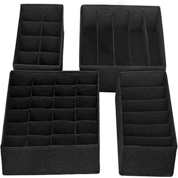 4 Piece Underwear Storage Organiser - Black