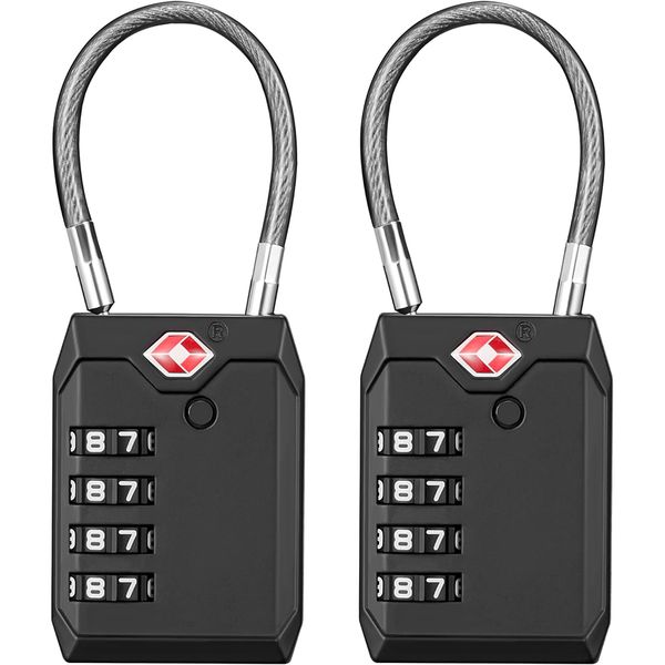 2 Pieces Locks for Luggage, TSA Approved 4-Digit Combination Cable Lock
