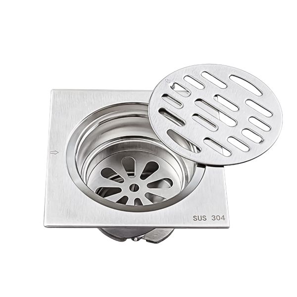 Stainless Steel Square Shower Drain with Strainer and Odour Stopper Valve
