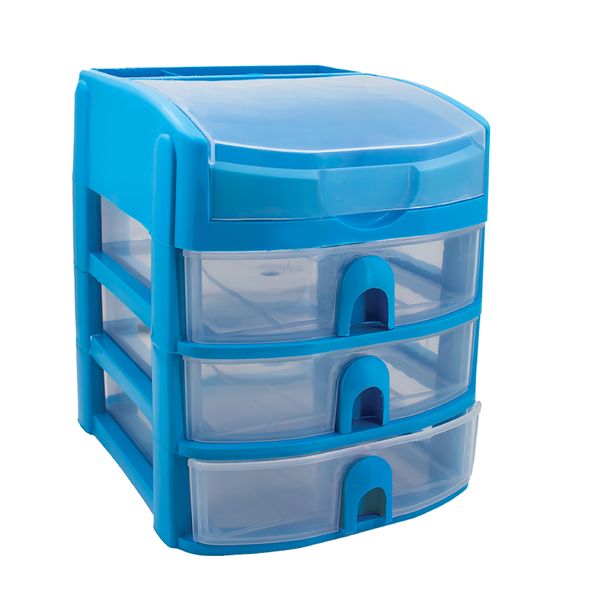 Treeline Mini 3 Drawer With Lift Top Desk Tidy - Blue