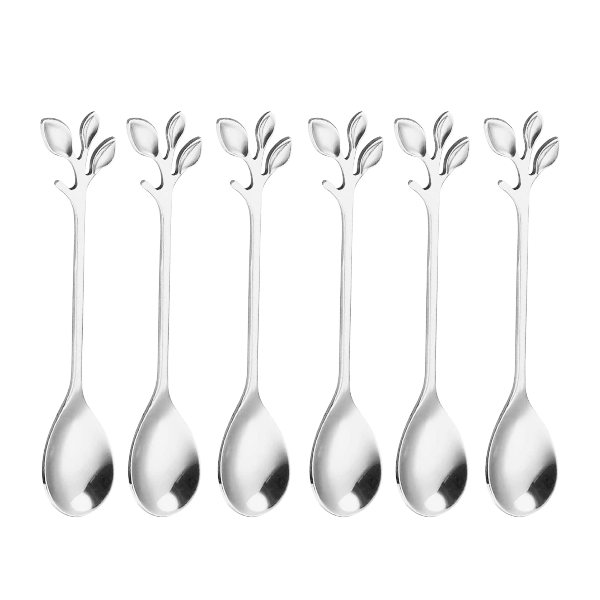 6-Pieces Leaf-Inspired Handle Design Spoon Set - Silver