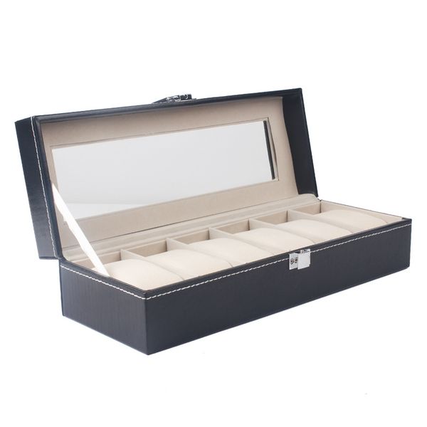 PU Leather Watch Storage Box - 6-Person Large Capacity Transparent Watch Box