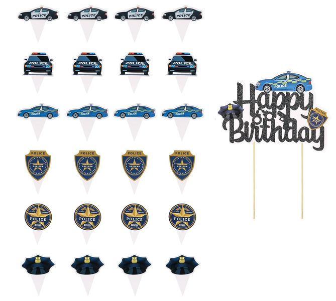 Police Themed Cake and Cupcake Topper Set (Set of 25)