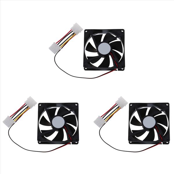 3X DC 12V 4 Pin Black Plastic PC Cooling Fan 90mm x 90mm x 25mm