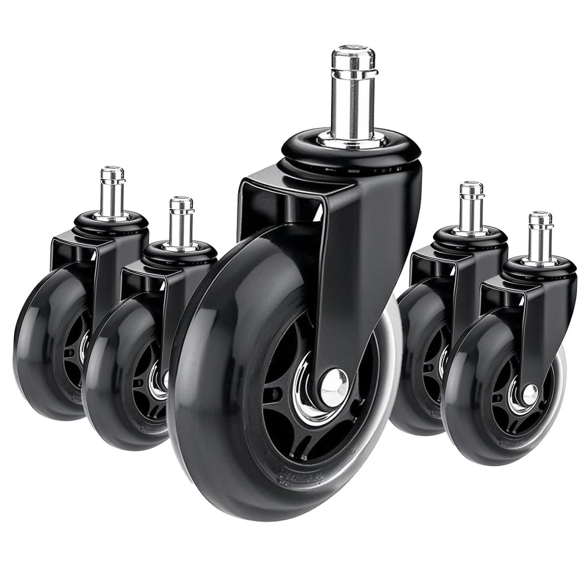 5 Packs-Office Chair Castor Wheels, 2.5-inch Black Universal Fit 11mm Set