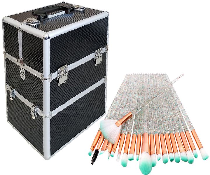 Professional Cosmetic Storage Case &amp; 20 Piece Make Up Brush Set - Rose Gold