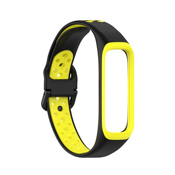 Silicone Sport Strap Compatible With Samsung Galaxy Fit 2 R220-Black&amp;Yellow