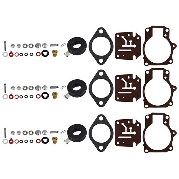 3 x Carburetor Carb Rebuild Repair Kit and Float Fit Johnson Evinrude