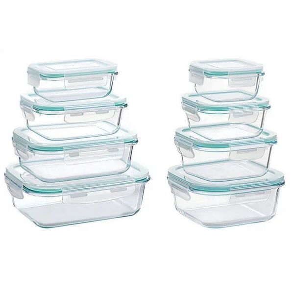 Glass Food Storage Containers Set With Leak Proof Lids - 8 Pieces