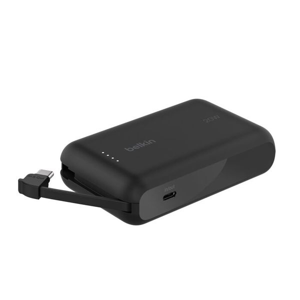 Belkin BoostCharge power bank 10000mAh, portable power bank with integrated cable PD 20W, fast charge USB-C power delivery - Black
