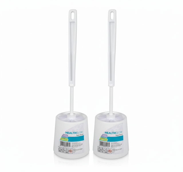 Healthglow Toilet Brush with Holder for Easy Cleaning and Hygiene - 2 Pack