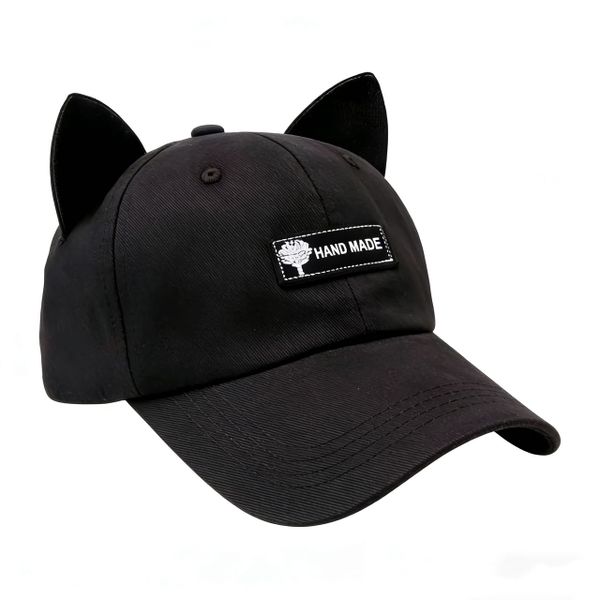 Cute Cat Ear Baseball Cap &amp; Pilot Hat Set - Stylish Black Cotton Caps