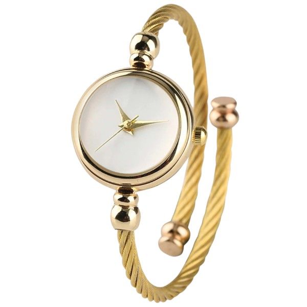 Round Pointer Womens' Quartz Watch With Adjustable Bracelet Band - Gold