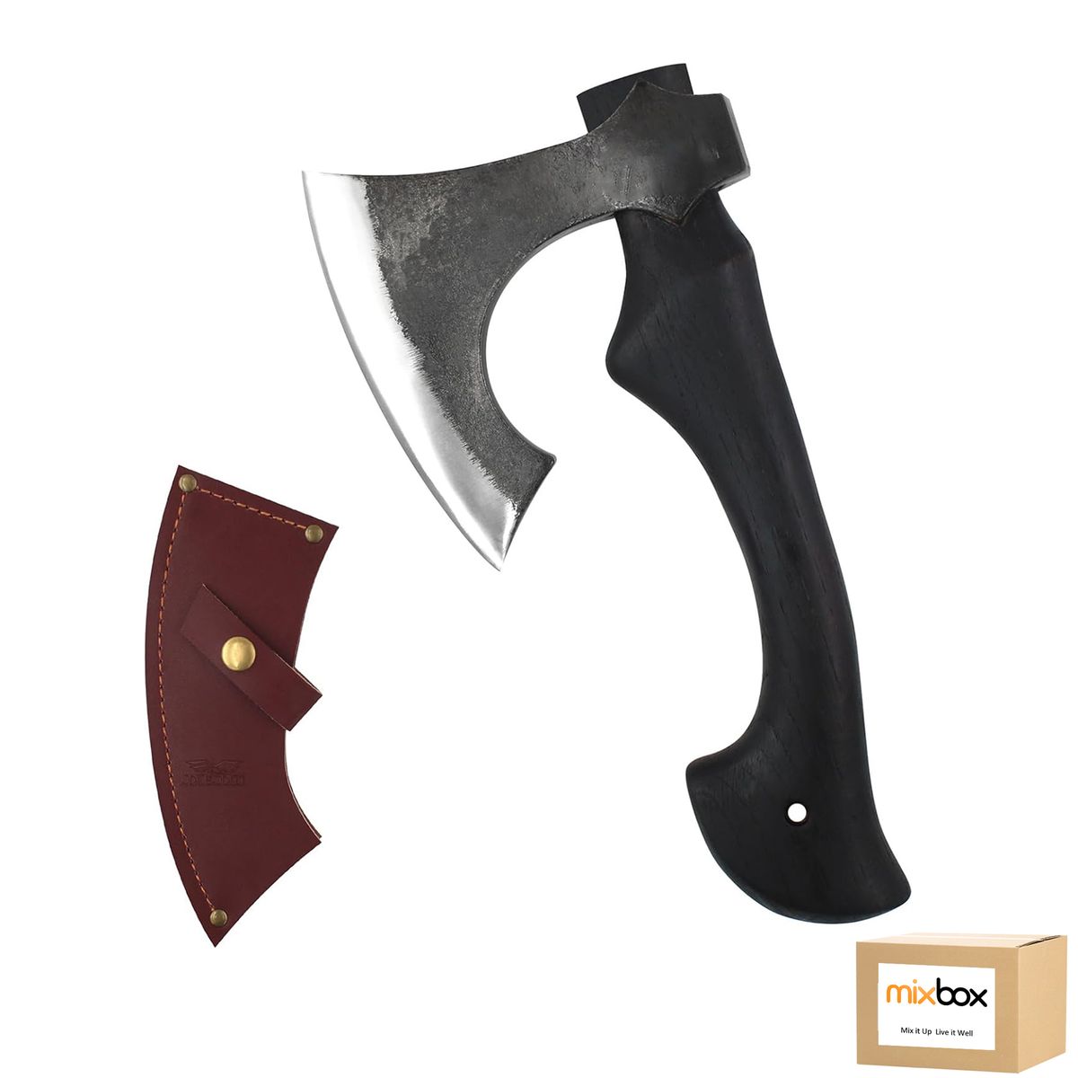 Mix Box Hatchet Split Axe with Leather Sheath- 33cm,Hardwood Handle