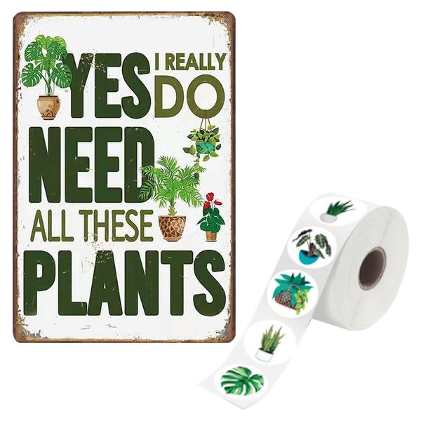 Decor Garden Wall Hanging I Need Plants Sign &amp; 200 Piece Sticker Set - 30cm
