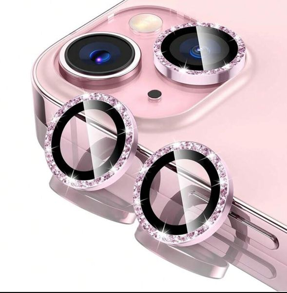 Mobile Phone Camera Lens Protector Rings - Pink Crystal Clip - On Cover