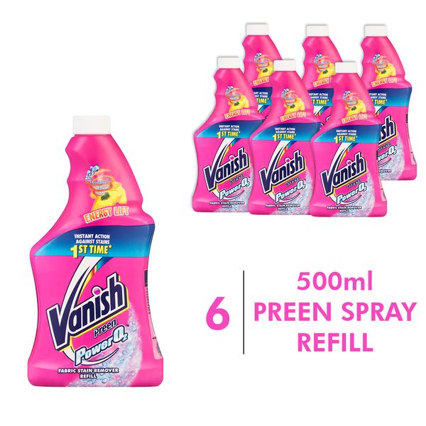 Vanish 6 x 500ml Power 02, Fabric Stain Remover, Pre-Wash Preen Spray, Refill