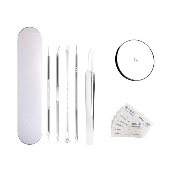 5-Piece Acne Removal Kit with 40 Alcohol Wipes &amp; Storage Box - Silver