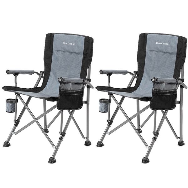 Heavy Duty Folding Camping Chair with Cup Holder &amp; Side Pocket - Set of 2
