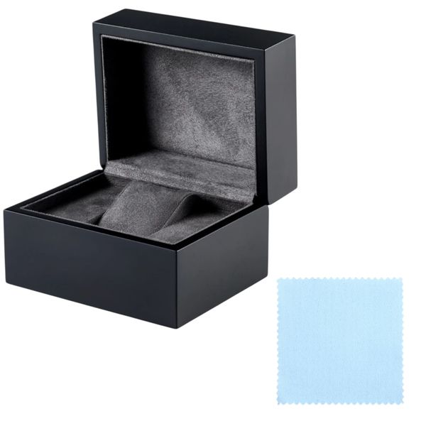Luxury Wooden Watch Box with Cleaning Cloth - Watch Gift Box - Black