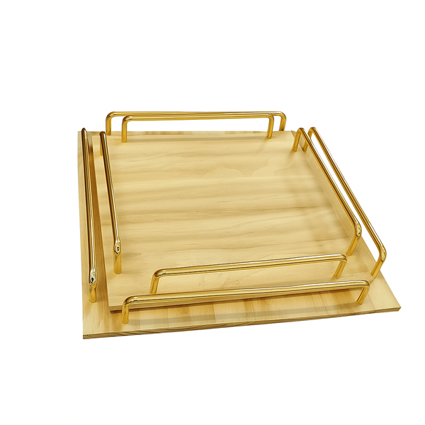 Luxury Wooden Serving Tray with Gold Metal Handles