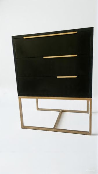 Jewel Bedside Pedestal 3Drawer Gold Steel Frame -Black
