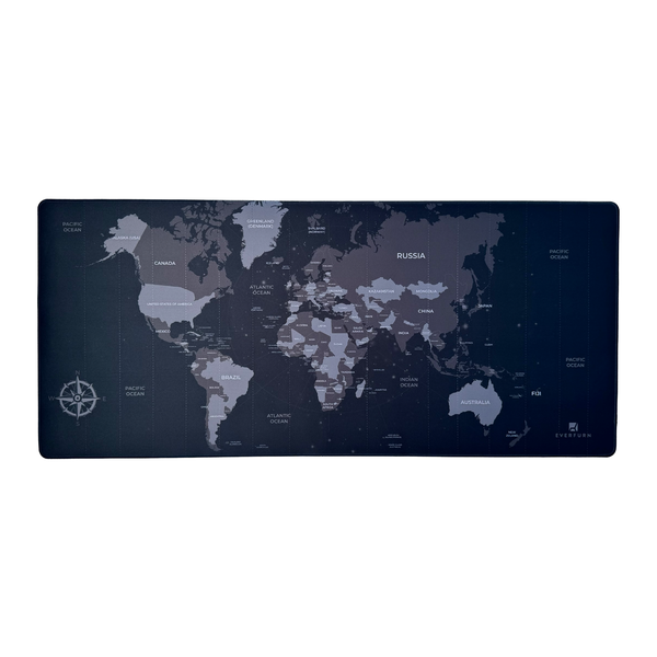 Extra Large Black World Map Desk Mat - Non-Slip