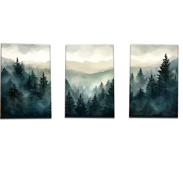 Canvas Art - 3 Pieces Green Forest Canvas Wall Art Decor