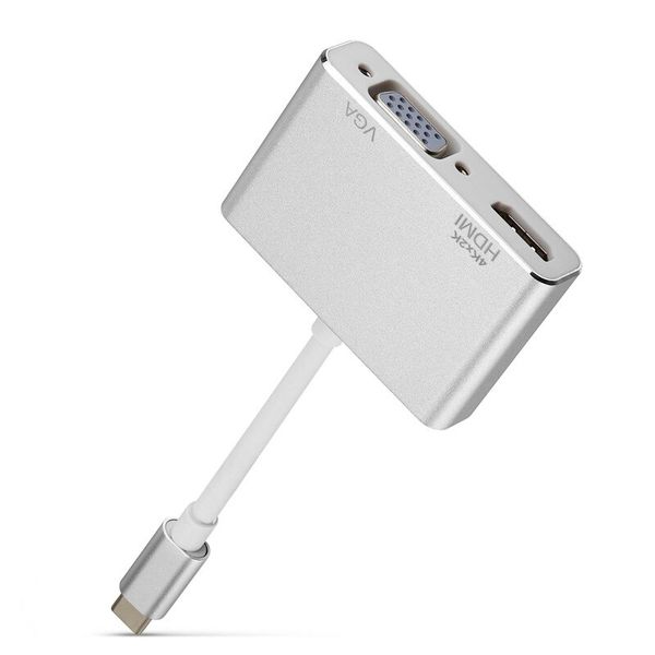 2 In 1 USB Type C To HDMI 4K VGA - Silver