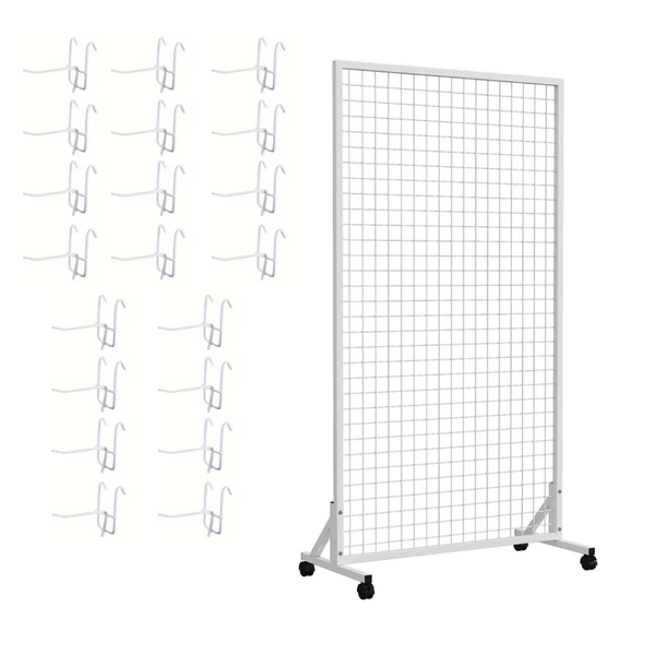 Bestby - Metal Grid Panel Display Stand for Retail &amp; Storage with 20 Hooks