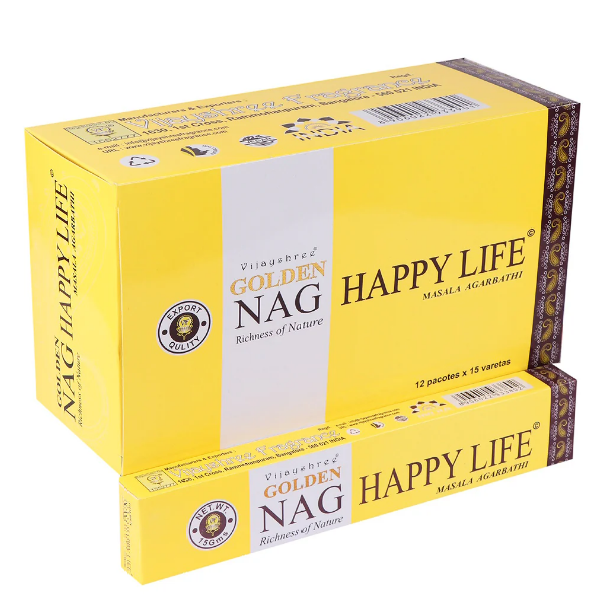 Golden Nag Incense Sticks - 12 Pack - Happy Life