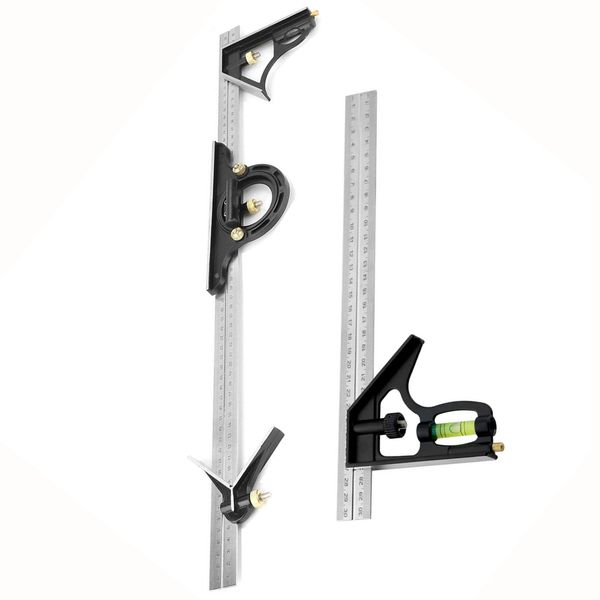 2pcs Angle Measuring Tools 60cm Adjustable Sliding Combination Square Ruler